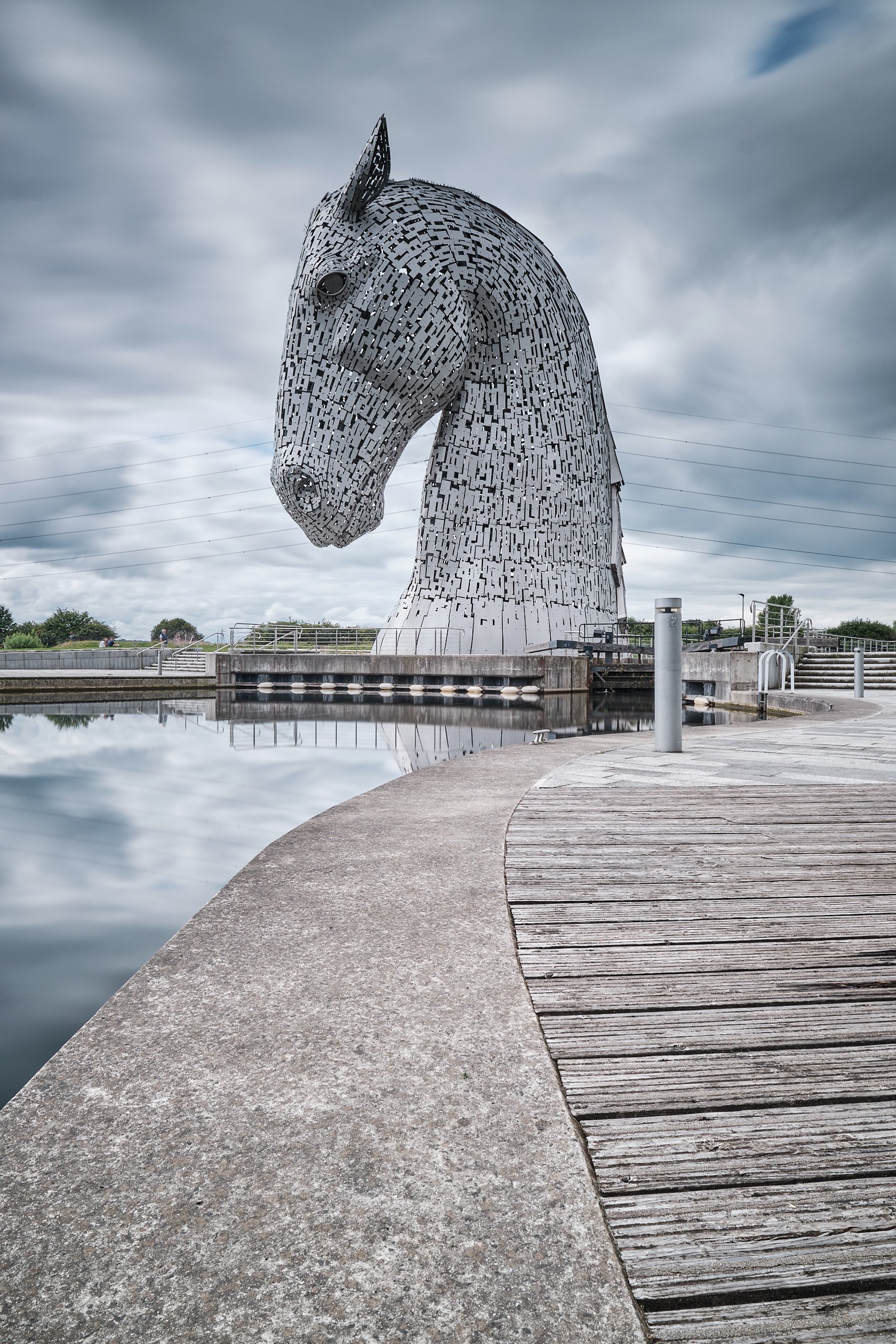 Kelpies steel horse-head sculpture beside the canal walkway